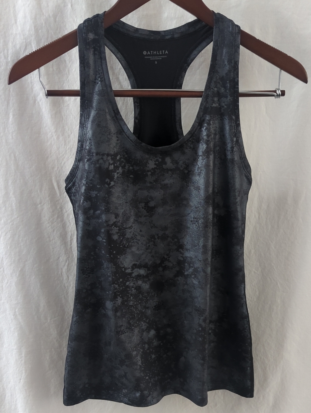 Athleta Shanti Racerback Tank Top Small Black Misty Lace Print